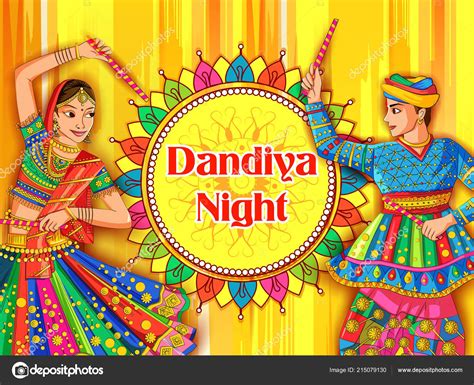 Indian Couple Playing Garba In Dandiya Night Navratri Dussehra Festival