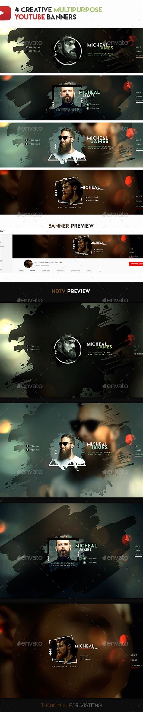 4 Creative Multipurpose Youtube Banners By Blildesign Graphicriver