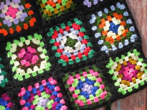 Huge Cozy Vintage Afghan Throw Blanket Retro Granny Squares Crochet