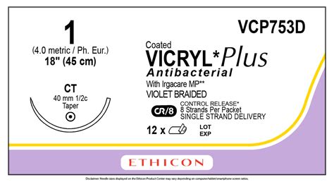 Ethicon Vcp753d Coated Vicryl Plus Antibacterial Polyglactin 910 Suture