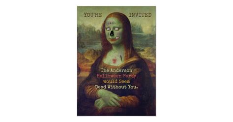 Halloween Zombie Mona Lisa Scary Spooky Party Card Zazzle