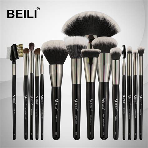 Beili 15pcs Professional Makeup Brushes Set Soft Natural Bristles