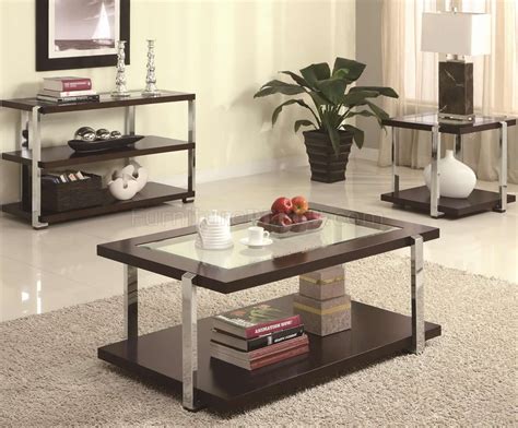 The dena contemporary round stainless steel coffee table with black glass top features a shiny stainless steel base and a beautiful black tempered glass top. Chrome Legs & Center Glass Top Modern Coffee Table w/Options