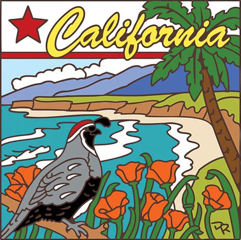 6x6 California State Symbols Decorative Art Tile