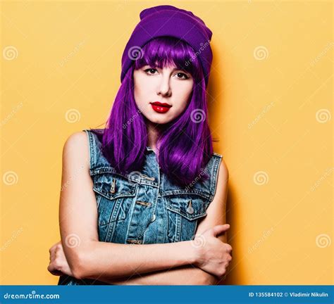 Young Style Hipster Girl With Purple Hair Stock Photo Image Of Girl