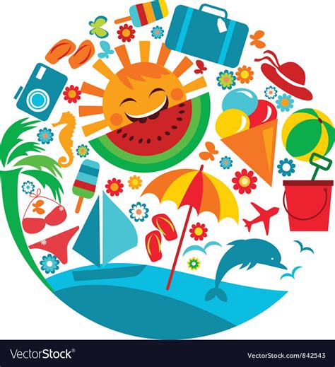 Sun With Template Of Summer Icons Royalty Free Vector Image
