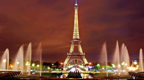 Hd Wallpaper Night View Eiffel Tower Paris Fountains Europe Sky
