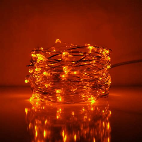 33 Foot Led Fairy Lights 100 Orange Micro Led Lights On Silver Wire