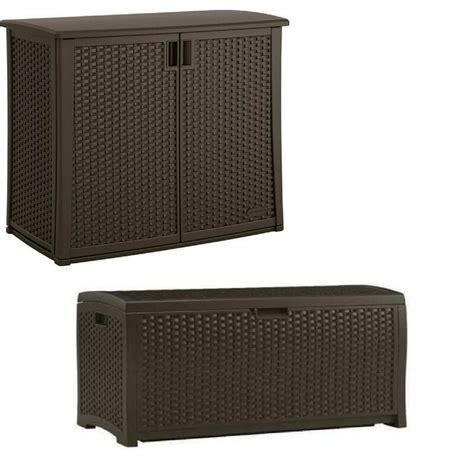 Suncast 97 Gal Backyard Storage Entertaining Station And 73 Gal Outdoor