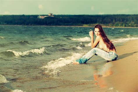 Topless Girl On Beach Stock Image Image Of Slim Naked 62297075