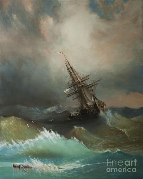Copy Of Ship In A Stormy Sea Painting By Emily Macoy