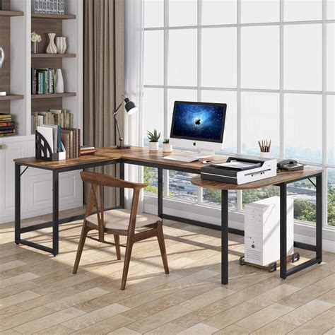 L Shaped Desk Corner Computer Desk Wide Work Desk With Printer Stand