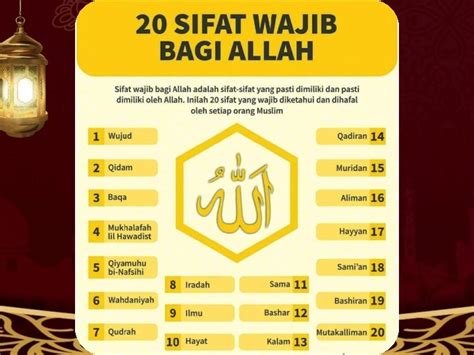 Setelah mengetahui, memahami, mengimani, mengi'tiqadkan dan meyaqini 20 sifat wajib bagi allah, maka masih wajib mengetahui lawan kata. Tabel 20 Sifat Wajib Allah Dan Artinya Hd / / Dan sebagai muslim kita wajib mempercayai bahwa ...