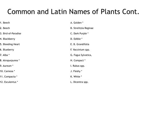 Common And Latin Names Of Plants Cont Worksheet Wordmint