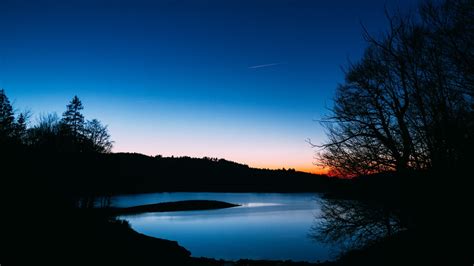 Download Wallpaper 1920x1080 Lake Trees Sunset Night Sky Landscape Dark Full Hd Hdtv Fhd