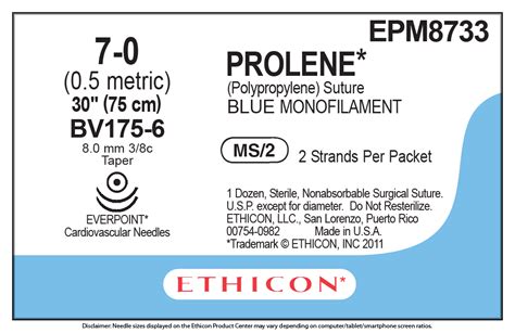 Ethicon Epm8733 Prolene Polypropylene Suture