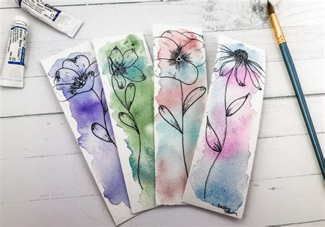 watercolor and ink floral bookmark tutorial reflecting creation