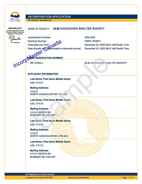 Sample Of Articles Of Incorporation Bc Incorpmaster