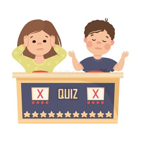 Little Boy And Girl Playing Quiz Game Or Mind Sport Standing At Press