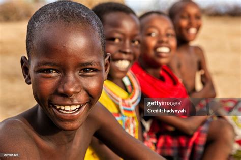 Group Of Happy African Children From Samburu Tribe Kenya Africa High