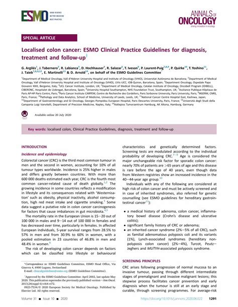 Pdf Localised Colon Cancer Esmo Clinical Practice Guidelines