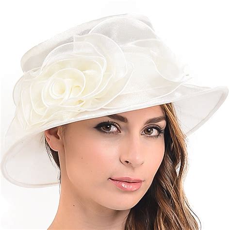 Women Floral Wedding Dress Tea Party Derby Racing Hat Cream