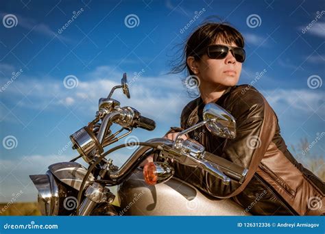 Biker Girl Sitting On Motorcycle Stock Photo Image Of Caucasian