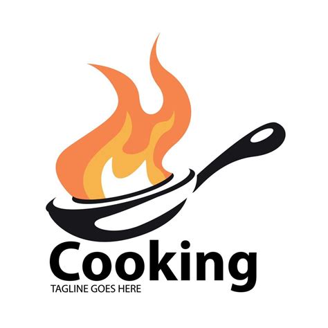 Cooking Logo With Flames In A Frying Pan Cooking With Fire Crown Food