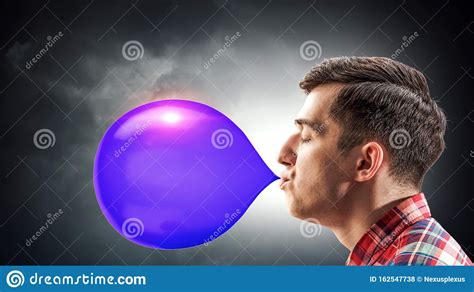 Guy Blowing Bubble Mixed Media Stock Photo Image Of Casual Chew