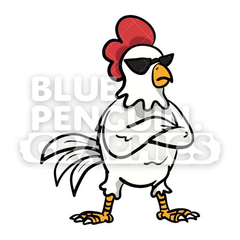 Chicken With Black Sunglasses Vector Cartoon Clipart Etsy