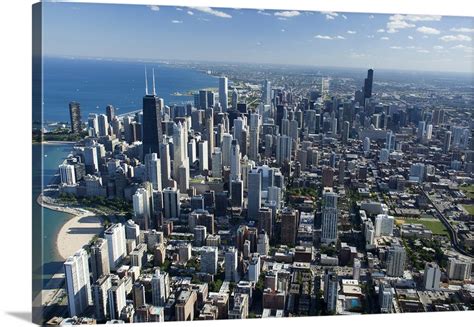 Aerial View Of A City Lake Michigan Chicago Cook County Illinois