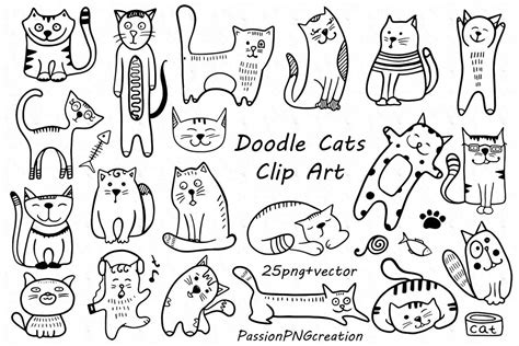 Doodle Cats Clipart Digital Doodles Clip Art Png Eps Ai Etsy Cat