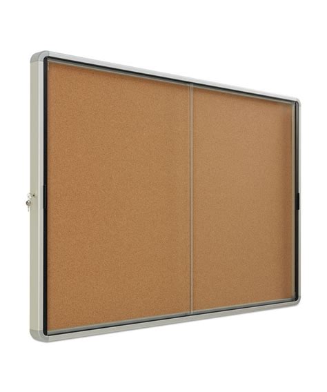 Enclosed Indoor Cork Bulletin Board W Sliding Glass Doors 56 X 39 Silver Frame