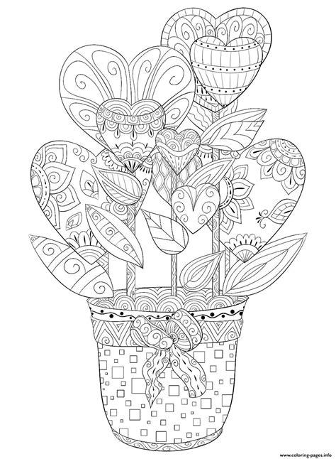 valentines day hearts flowers  adult coloring pages printable