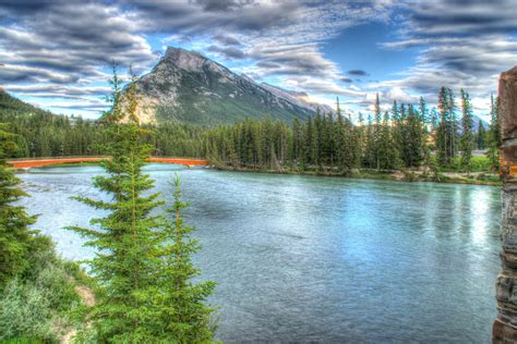 壁纸 桥 蓝色 红 加拿大 性质 河 岩石 国家公园 Ab 艾伯塔省 弓 班夫 落基山脉 Hdr