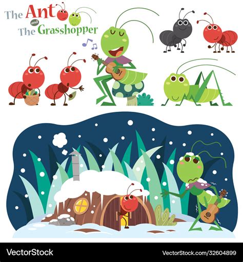 Ant And Grasshopper Royalty Free Vector Image Vectorstock