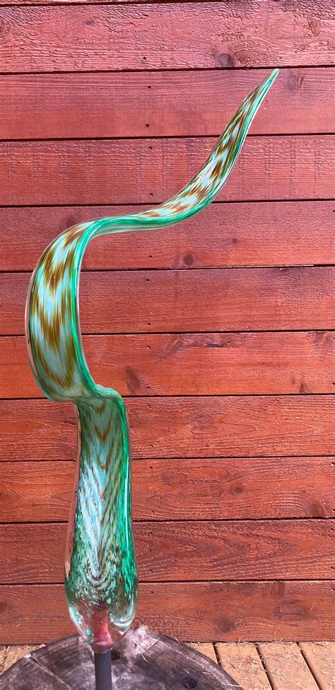 Hand Blown Glass Garden Art Handmade Glass Teal Green Leaf Etsy