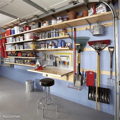 Diy creators made this worktop and storage bench that is lined with metal. Flexible Garage Wall Storage | The Family Handyman