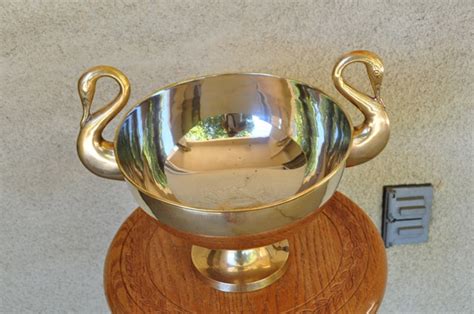 Brass Centerpiece Pedestal Bowl With Swan Handles