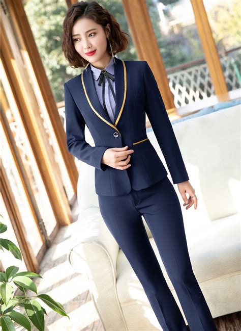Fashion Navy Blue Formal Professional Business Suits With Jackets And