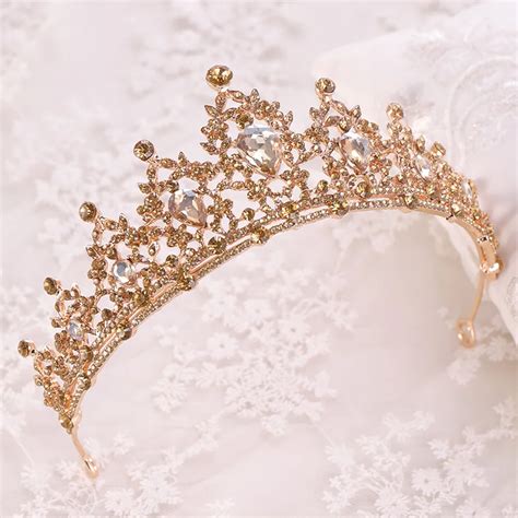 Buy Baroque Gold Champagne Crystal Heart Bridal Tiaras