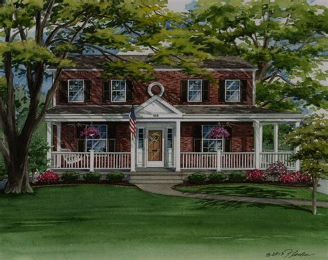 Red Brick Two Story House With Front Porch Colonial House Exteriors