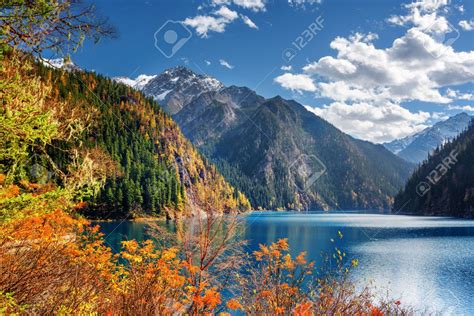 Fantastic View Of The Long Lake Among Mountains And Colorful Jiuzhai