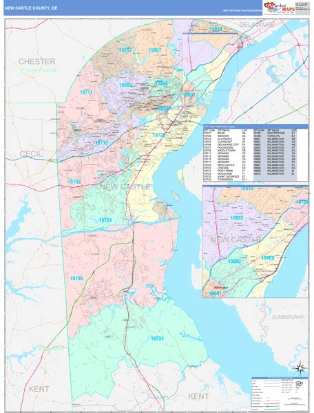 New Castle County De Wall Map Color Cast Style By Marketmaps