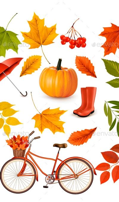 Set Of Colorful Autumn Leaves And Objects Vector By Almoond Graphicriver