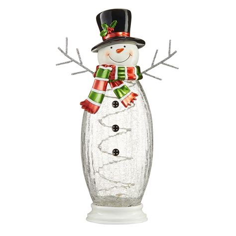 17 Inch 42 Cm Glass Christmas Table Top Snowman And Moose Ornament With 20 Led Lights Costco Uk