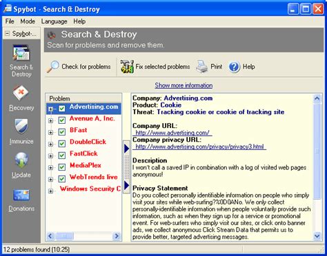 It will detect and remove most of these threats: Get The Installer: SPYBOT SEARCH AND DESTROY 1.6.2 FREE ...