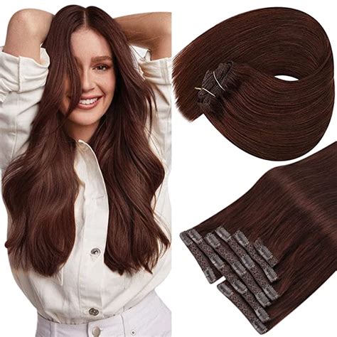 Sunny Auburn Brown Clip In Human Hair Extensions Remy 20inch 7pcs Auburn Brown Hair