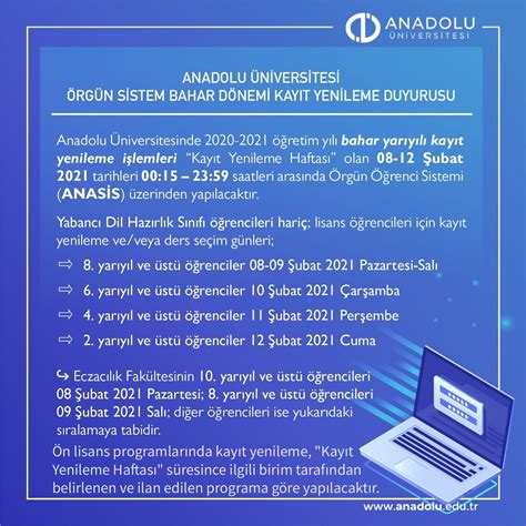 1958 yılında kurulan anadolu üniversitesi eskişehir ilimizde bulunmaktadır. Anadolu Üniversitesi Bahar Dönemi Kayıt Yenileme Duyurusu ...