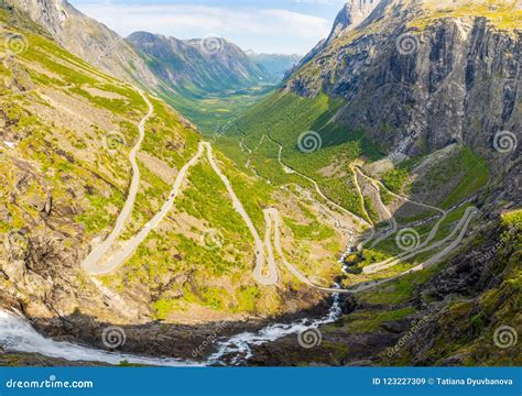 Panoramic View Of Trollstigen Famous Serpentine Road Mountain Road In